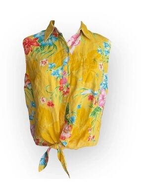 Vintage Ralph Lauren Hawaiian print Tie-Front Button Down Top